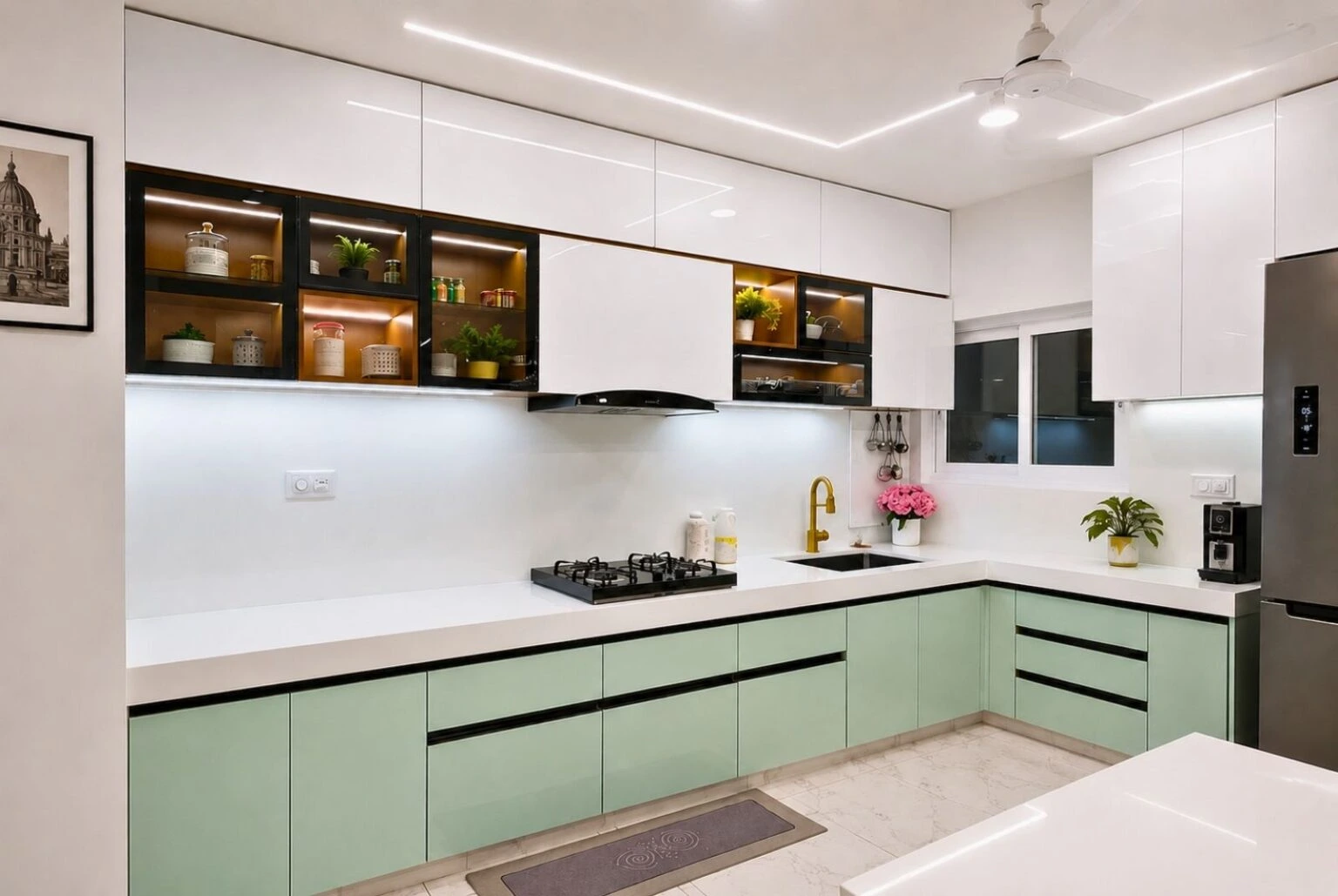 L-shape modular kitchen design in New Town, Kolkata