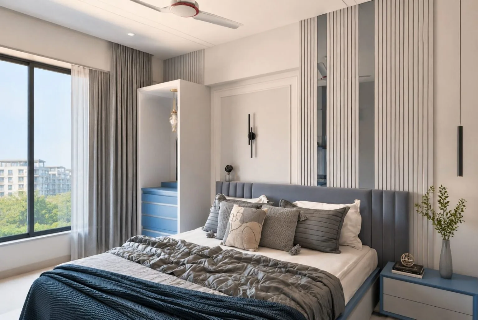 Warm minimalist bedroom design in Salt Lake, Kolkata