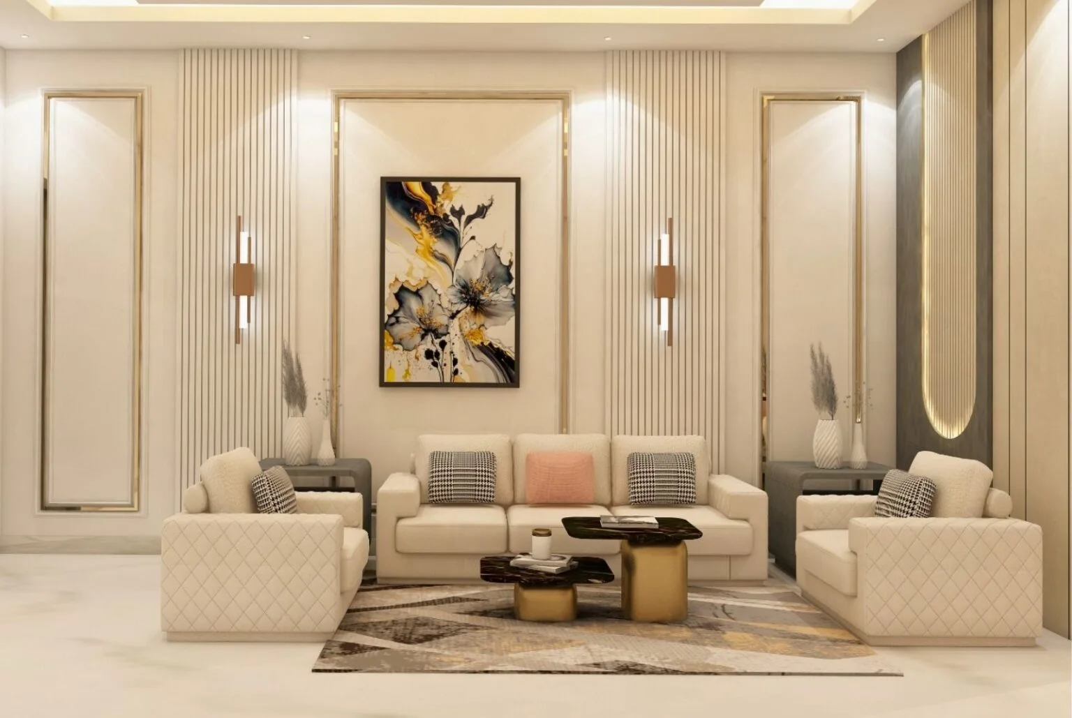 Elegant living room design in New Alipore, Kolkata