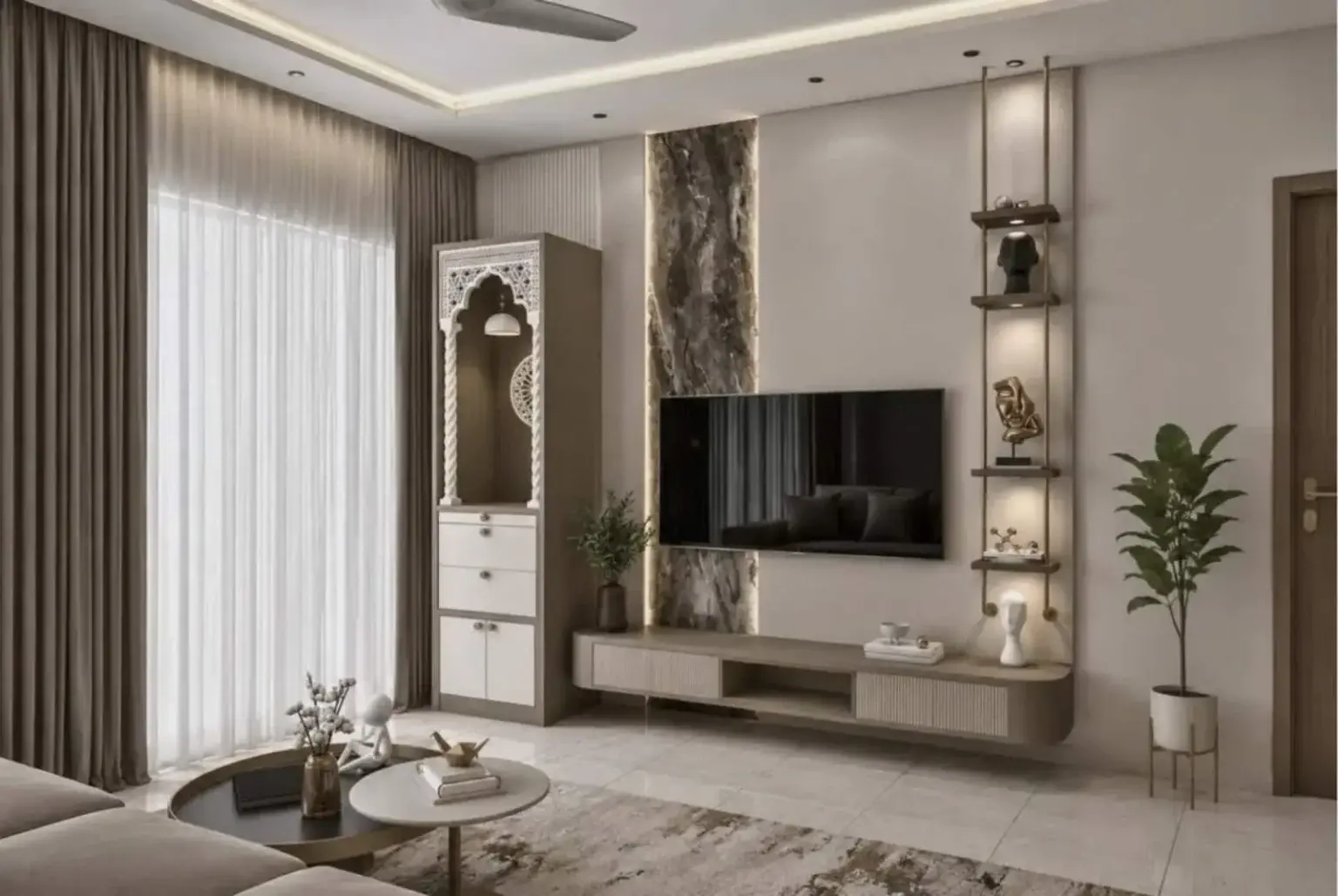 Contemporary family lounge design in Rajarhat, Kolkata