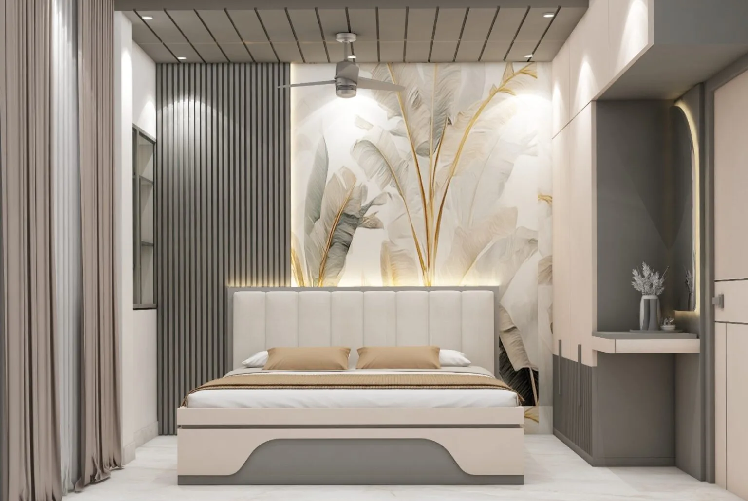 Calm master bedroom design in Behala, Kolkata
